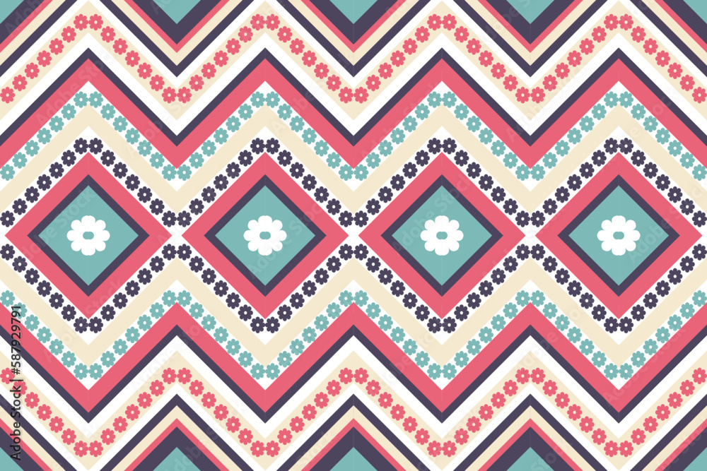 Geometric retro color ethnic oriental pattern traditional Design for background,carpet,wallpaper,clothing,wrapping,fabric,Vector illustration.embroidery style.