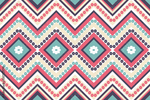 Geometric retro color ethnic oriental pattern traditional Design for background,carpet,wallpaper,clothing,wrapping,fabric,Vector illustration.embroidery style.