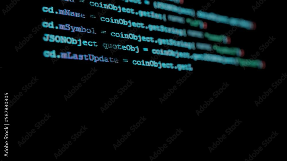 Computer software programming. Source code displayed line by line and ...