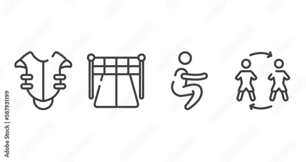 soccer outline icons set. thin line icons sheet included chest protection, starting point, squat, substitute vector. soccer outline icons set. thin line icons sheet included chest protection, starting point, squat, substitute vector.