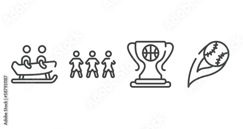 baseball outline icons set. thin line icons sheet included bobsledding, football team, champ, strike vector.