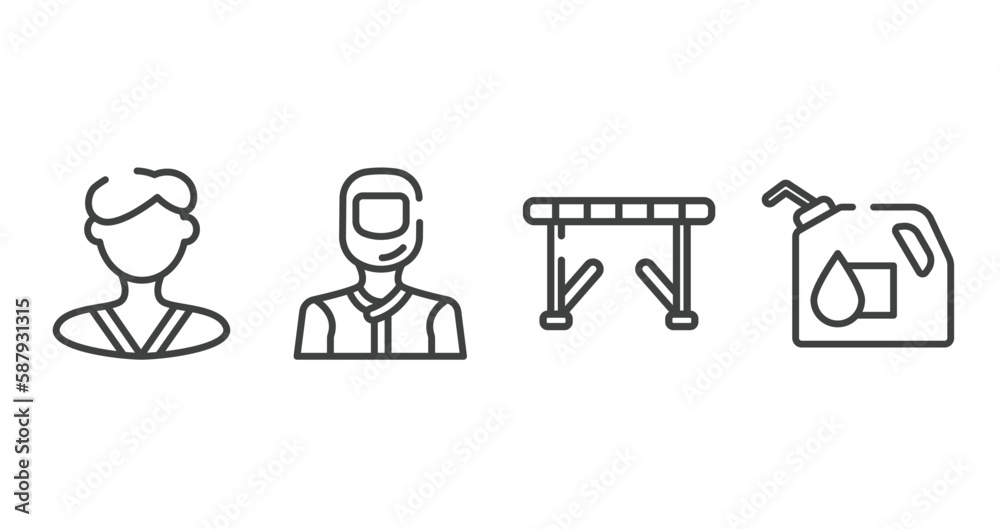 racing outline icons set. thin line icons sheet included karateka, drivers, hurdle, oil down vector. racing outline icons set. thin line icons sheet included karateka, drivers, hurdle, oil down vector.