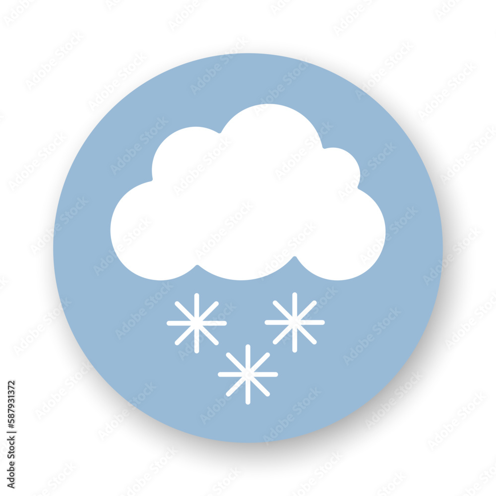 Snow flat icon. White vector element on blue background. Best for web, seamless patterns, decoration and your design.