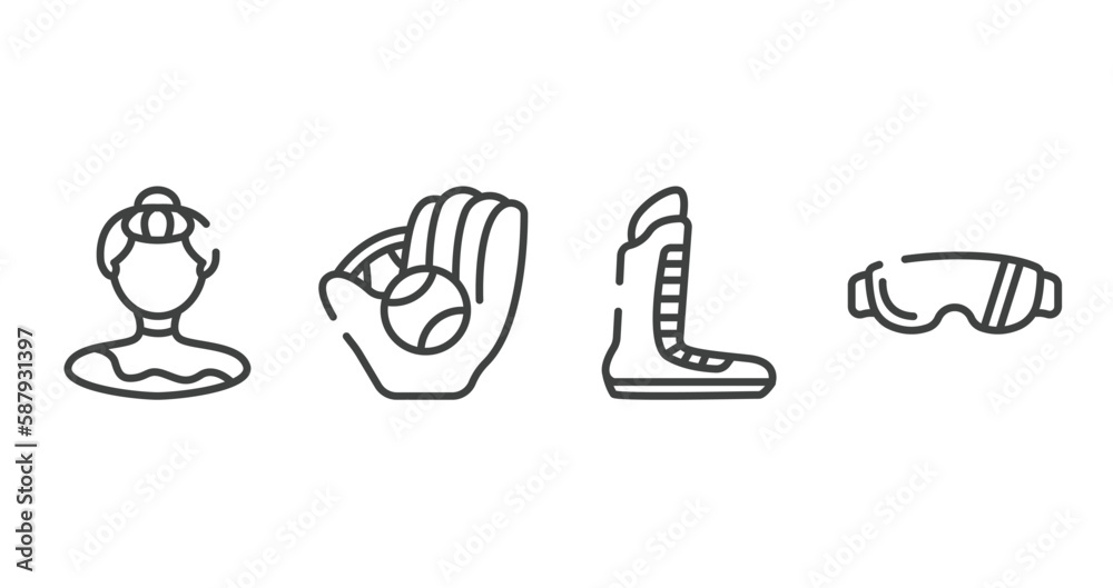 Fototapeta premium adventure sports outline icons set. thin line icons sheet included gymnast, baseball ball, boxing shoe, sport sunglasses vector.