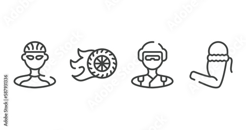 thai boxing outline icons set. thin line icons sheet included cyclist, burnout, skydiver, armband vector.