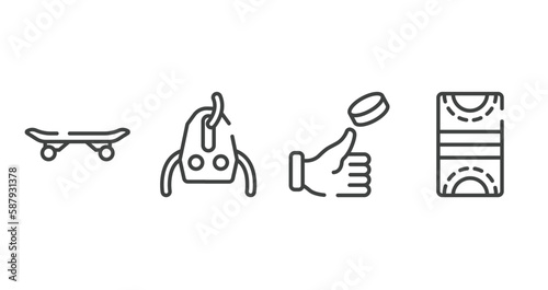 winter sports outline icons set. thin line icons sheet included longboard, sheave, coin toss, hockey pitch vector. © VectorStockDesign