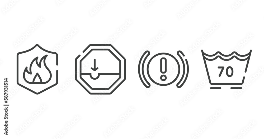 laundry instructions outline icons set. thin line icons sheet included fire, pothole, brake system warning, 70 degree laundry vector. laundry instructions outline icons set. thin line icons sheet included fire, pothole, brake system warning, 70 degree laundry vector.