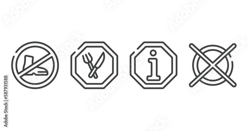 laundry instructions outline icons set. thin line icons sheet included no shoes, restaurant, information, do not dry clean vector.