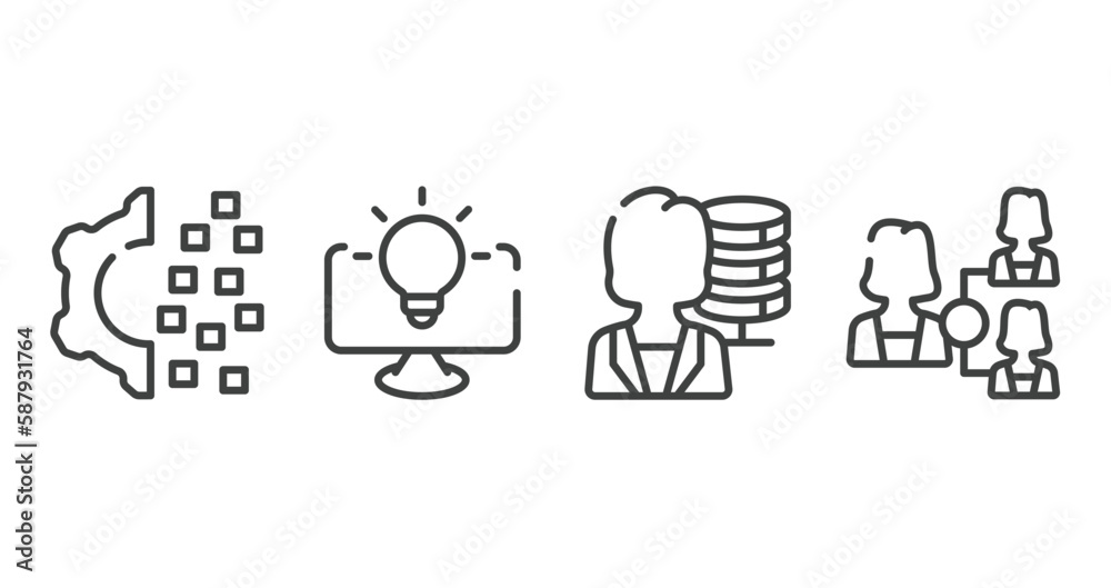 general outline icons set. thin line icons sheet included digital transformation, business intelligence, big data scientist, hr planning vector. general outline icons set. thin line icons sheet included digital transformation, business intelligence, big data scientist, hr planning vector.