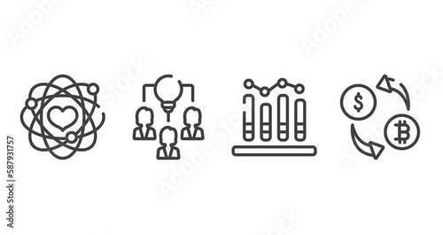 general outline icons set. thin line icons sheet included core values, collaborative idea, business performance, crypto-exchange vector.