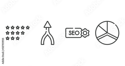 digital marketing outline icons set. thin line icons sheet included ratings, merging, seo label, charts vector.