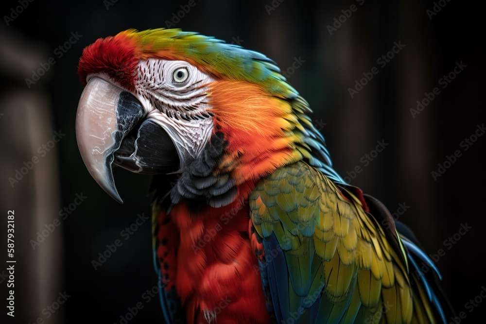 A colorful and vibrant parrot perched on a shoulder - This parrot is perched on a shoulder, showing off its bright and colorful feathers. Generative AI