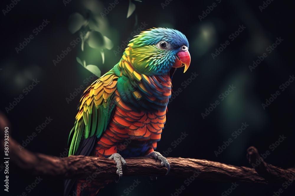 A colorful parrot perched on a tree branch Generative AI