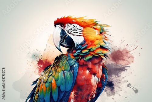 A colorful and vibrant parrot perched on a shoulder - This parrot is perched on a shoulder, showing off its bright and colorful feathers. Generative AI © create