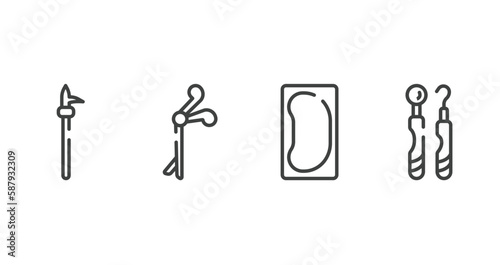 dentist outline icons set. thin line icons sheet included pike pole, medical clamp, bedpan, dental hook vector.