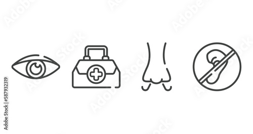 disabled people outline icons set. thin line icons sheet included eyesight, doctor briefcase, smelling, deaf vector.