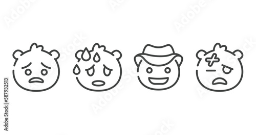 emoji outline icons set. thin line icons sheet included pouting emoji, sweating emoji, cowboy hat injured vector.