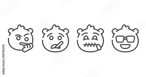 emoji outline icons set. thin line icons sheet included suspicious emoji, ill emoji, secret cool vector.