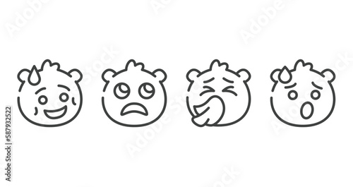 emoji outline icons set. thin line icons sheet included shy emoji, slightly frowning emoji, sneezing exhausted vector.