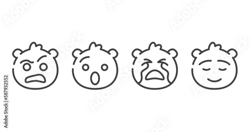 emoji outline icons set. thin line icons sheet included sceptic emoji, hushed emoji, crying calm vector.