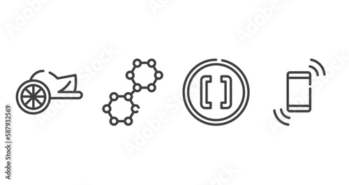 chemistry outline icons set. thin line icons sheet included chariot, nano technology, brackets, shake vector.