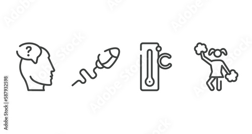 college outline icons set. thin line icons sheet included doubt, sperm, celsius, cheerleader vector.