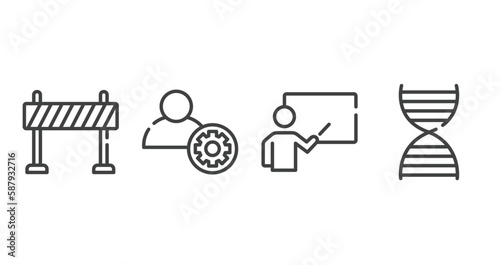 back to school outline icons set. thin line icons sheet included traffic barrier, engeneering, educator, dna structure vector.