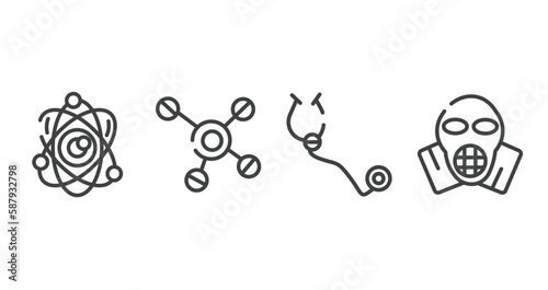 outline icons set. thin line icons sheet included science, cells, stethoscope, respirator mask vector.