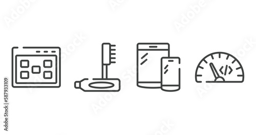programming line craft outline icons set. thin line icons sheet included ux de, teeth cleaning, responsive devices, code rate vector.