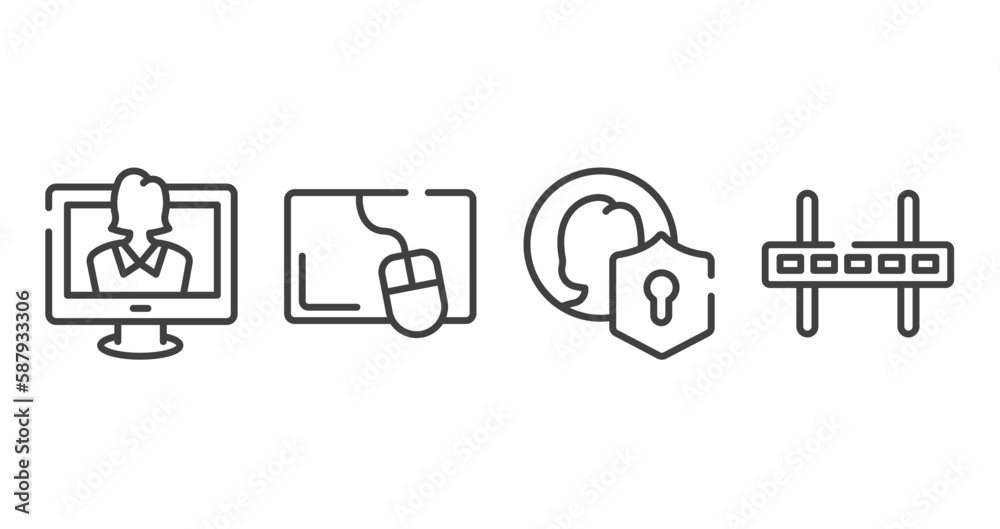 television outline icons set. thin line icons sheet included talk show, mouse pad, user protection, wall bracket vector. television outline icons set. thin line icons sheet included talk show, mouse pad, user protection, wall bracket vector.