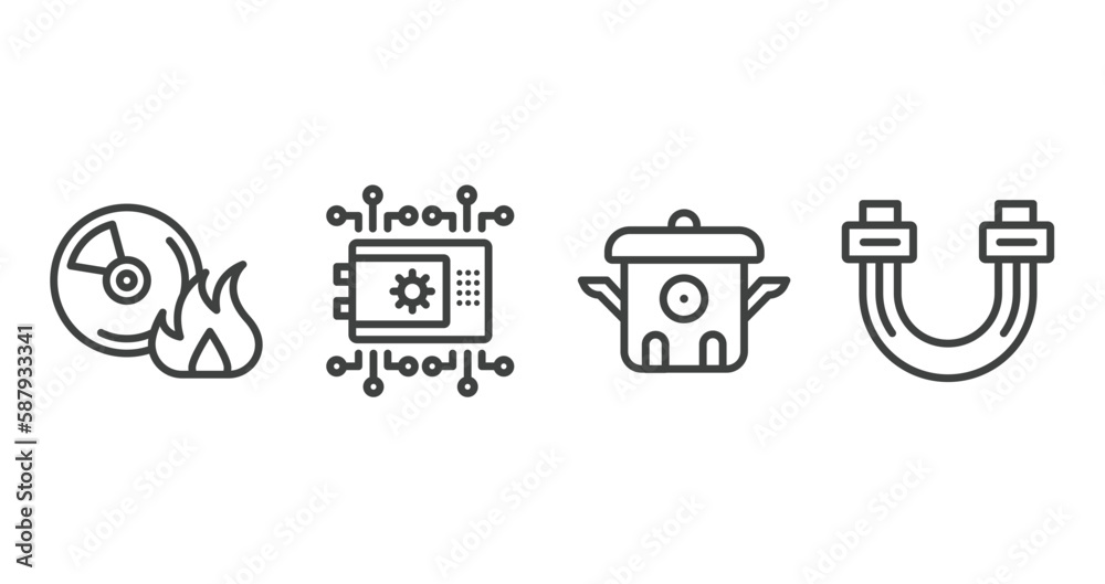 it & components outline icons set. thin line icons sheet included burn cd, crypto vault, cooker, sata vector.