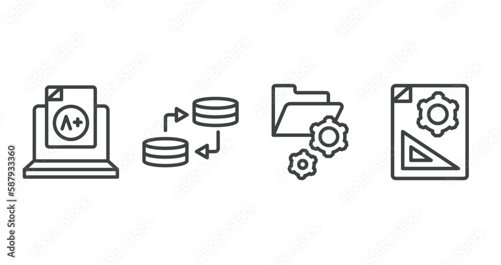 computer applications outline icons set. thin line icons sheet included grades, data transfer, folder management, prototyping vector. computer applications outline icons set. thin line icons sheet included grades, data transfer, folder management, prototyping vector.