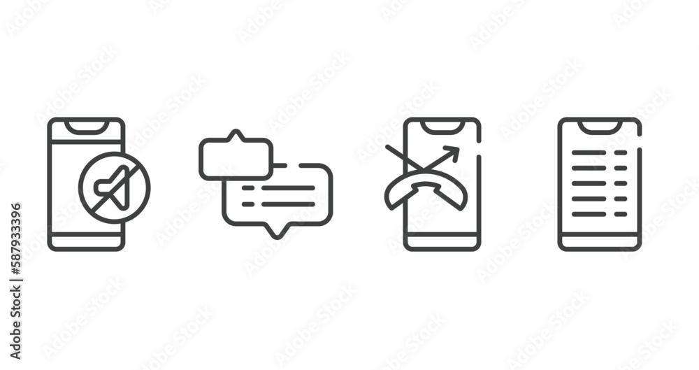 history of phones outline icons set. thin line icons sheet included phone in silence, chat bubble with ellipsis, one missed phone, transaction phone vector. history of phones outline icons set. thin line icons sheet included phone in silence, chat bubble with ellipsis, one missed phone, transaction phone vector.