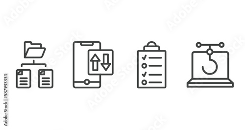 cyber security outline icons set. thin line icons sheet included folder network, mobile data, data list, phishing vector.