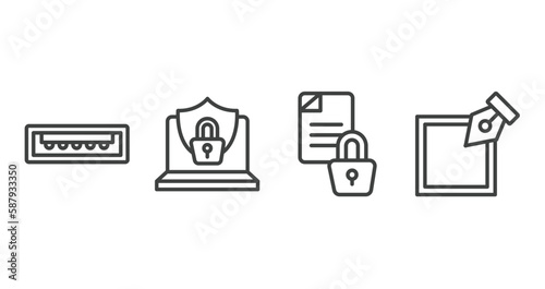 web development outline icons set. thin line icons sheet included usb port, internet security, encrypted data, edit tool vector.