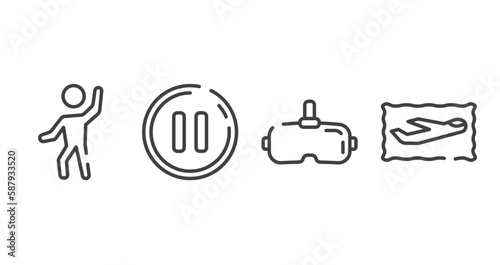 postal elements outline icons set. thin line icons sheet included enjoy, pause button, virtual reality glasses, air service vector.
