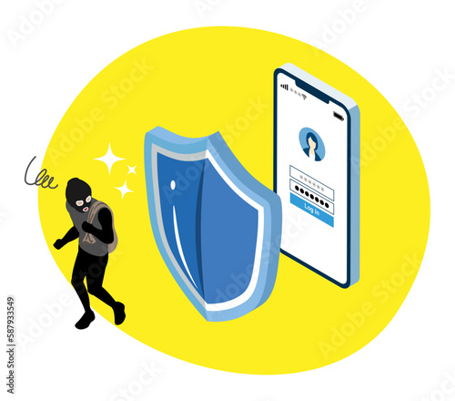 The hacker blocked from online banking, Smartphone - Internet security concept art