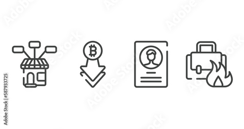 jobless outline icons set. thin line icons sheet included product range, decline, accounts, burning vector.