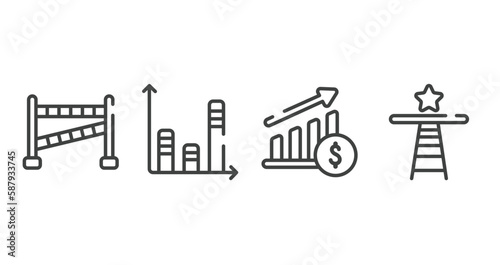 business administration outline icons set. thin line icons sheet included police line, bars, raise, shortcut vector.