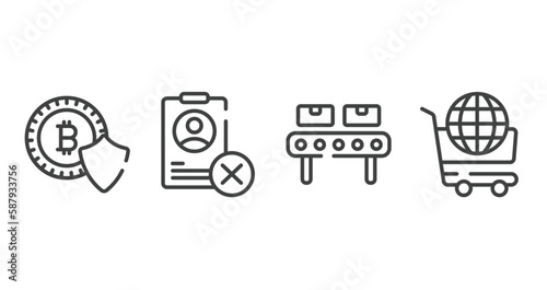 marketing outline icons set. thin line icons sheet included cryptocurrency, uneducated, manufacture, world wide shopping vector.