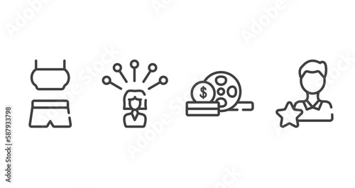 business outline icons set. thin line icons sheet included identification card, hierarchy structure, devaluation, cheque vector.