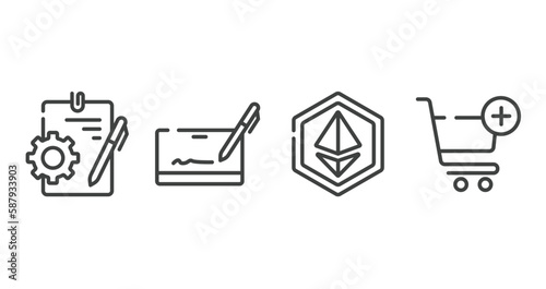 economy outline icons set. thin line icons sheet included instructions, cryptographic, , add to cart vector.