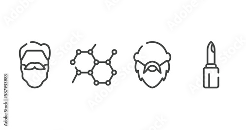 beauty outline icons set. thin line icons sheet included hipster beard, molecular, bald, lipstick cosmetic vector.