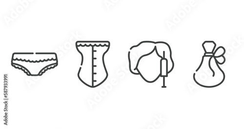 beauty salon outline icons set. thin line icons sheet included panties with lace, cor, beauty treatment, french perfume vector.