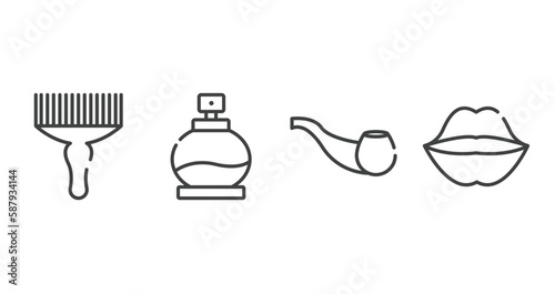 beauty outline icons set. thin line icons sheet included afro pick, fragance, smoking pipe, kiss vector.