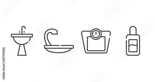 beauty outline icons set. thin line icons sheet included washbowl, hair wash sink, weighing scale, makeup remover vector.