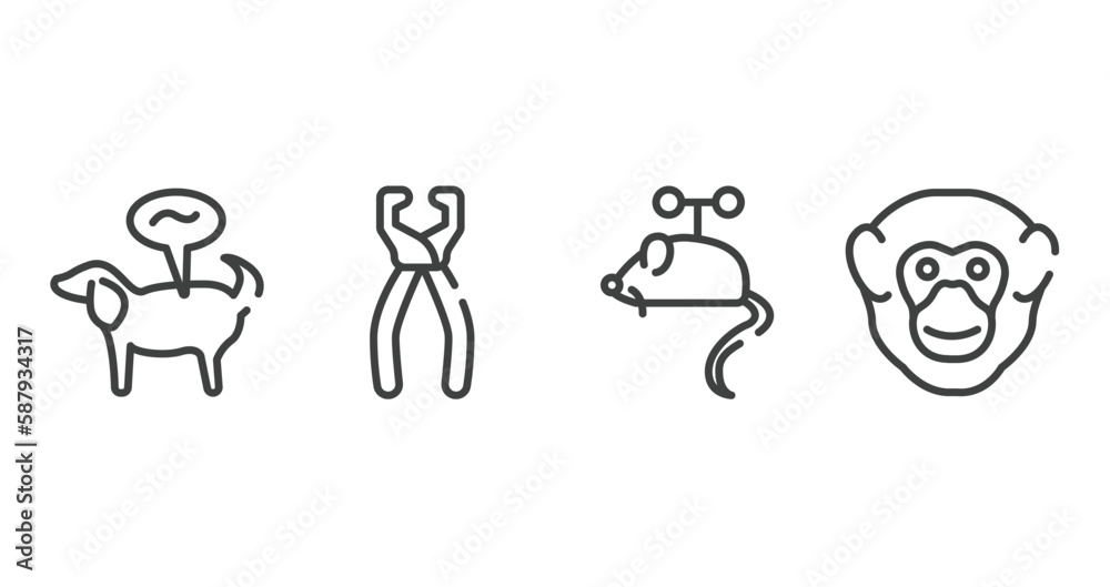 fauna outline icons set. thin line icons sheet included pet disease, nail trimmer, toy mouse, chimpanzee head vector.