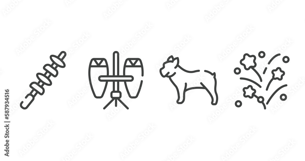 circus outline icons set. thin line icons sheet included skewer, conga, bulldog, firework vector.
