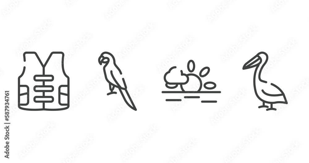 birds outline icons set. thin line icons sheet included vest, parrot, sun, pelican vector. birds outline icons set. thin line icons sheet included vest, parrot, sun, pelican vector.