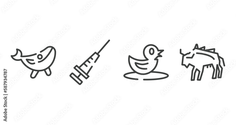 animal head outline icons set. thin line icons sheet included blue whale, vaccine, duck, bison vector. animal head outline icons set. thin line icons sheet included blue whale, vaccine, duck, bison vector.